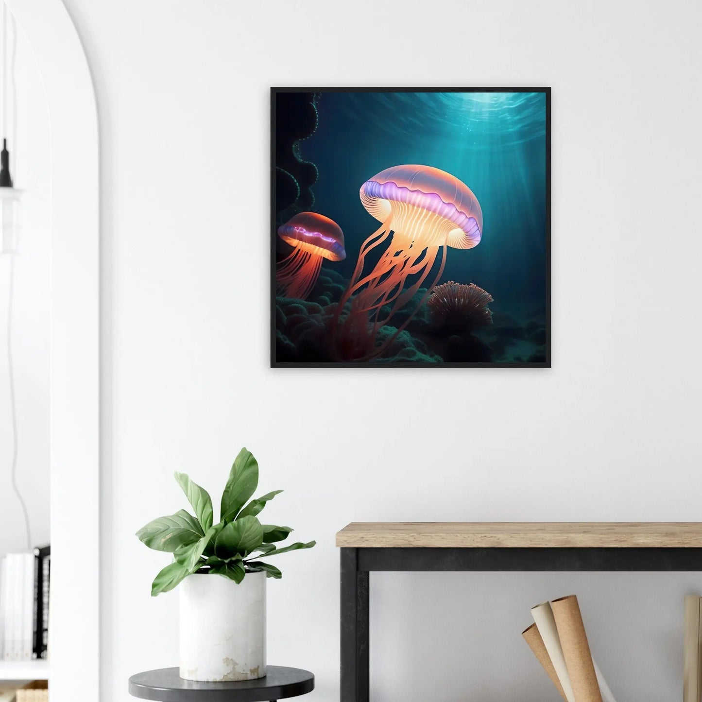Gerahmtes Premium-Poster - Quallen - Digitaler Stil, KI-Kunst - RolConArt, Unterwasserlandschaften,