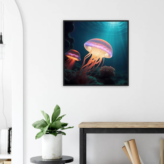Gerahmtes Premium-Poster - Quallen - Digitaler Stil, KI-Kunst - RolConArt, Unterwasserlandschaften,