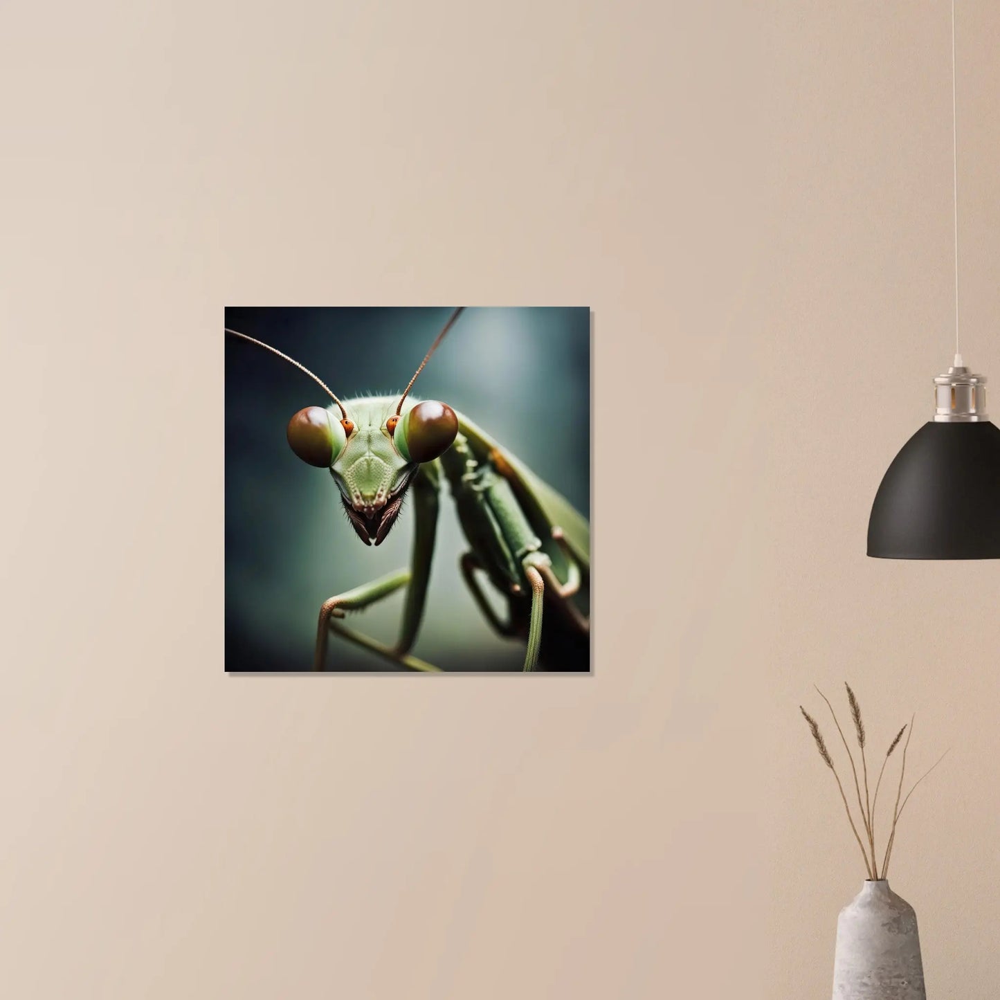 Moderner Forex-Druck - Gottesanbeterin - Foto Stil, KI-Kunst RolConArt