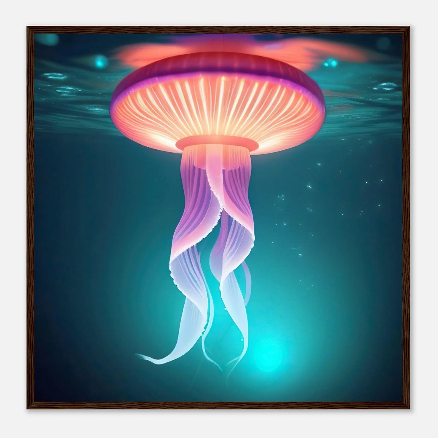 Gerahmtes Premium-Poster - Qualle - Digitaler Stil, KI-Kunst - RolConArt, Unterwasserlandschaften, 70x70-cm-28x28-Dunkler-Holzrahmen