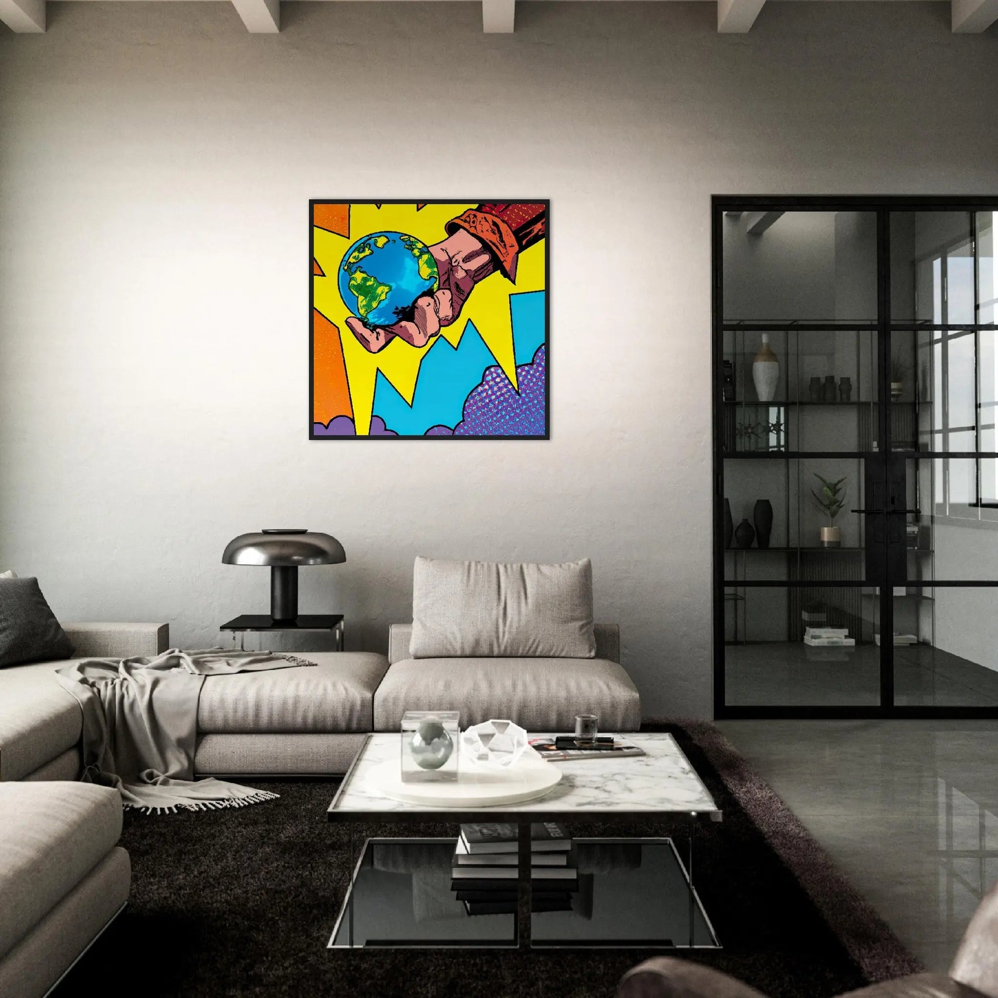 Gerahmtes Premium-Poster - Planet in der Hand - Cartoon Stil, KI-Kunst - RolConArt, Cartoon,