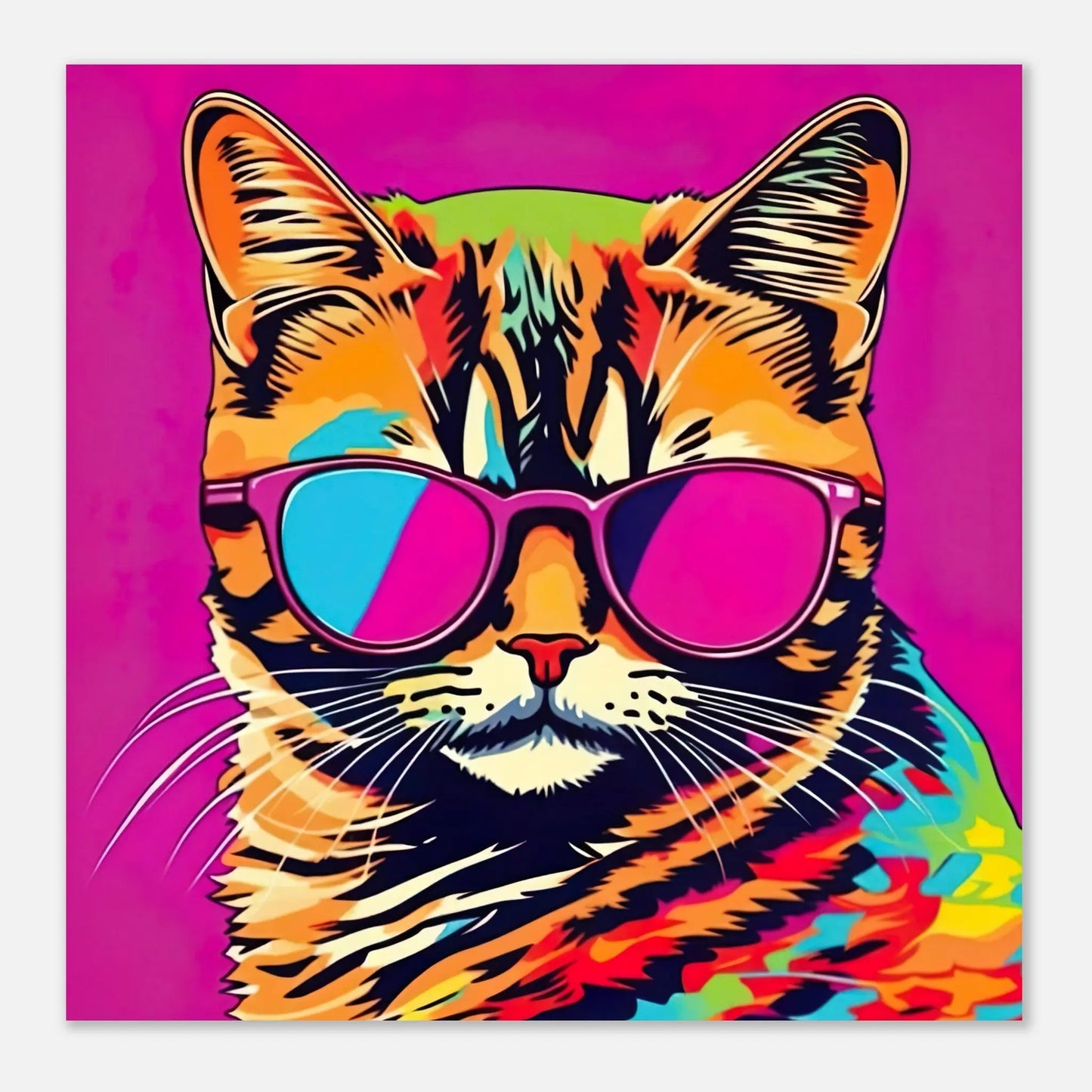 Aluminiumdruck - Katze mit Sonnenbrille - Pop Art Stil, KI-Kunst RolConArt