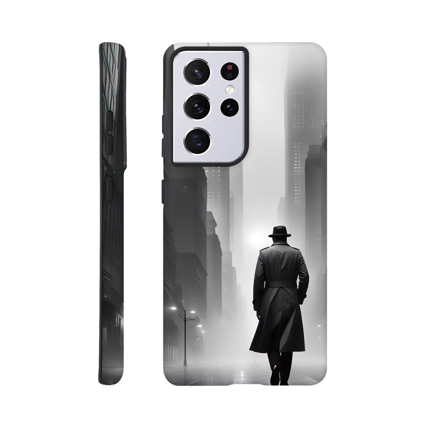Smartphone-Hülle "Hart" - Stadtgänger - Schwarz-Weiß Stil, KI-Kunst RolConArt, Schwarz-Weiß, Galaxy-S21-Ultra