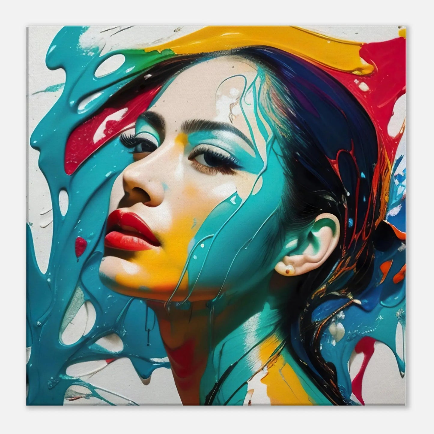 Leinwandbild - Frauenporträt im Splash Art Stil, KI-Kunst - RolConArt, Splash Art - Porträts, 60x60-cm-24x24