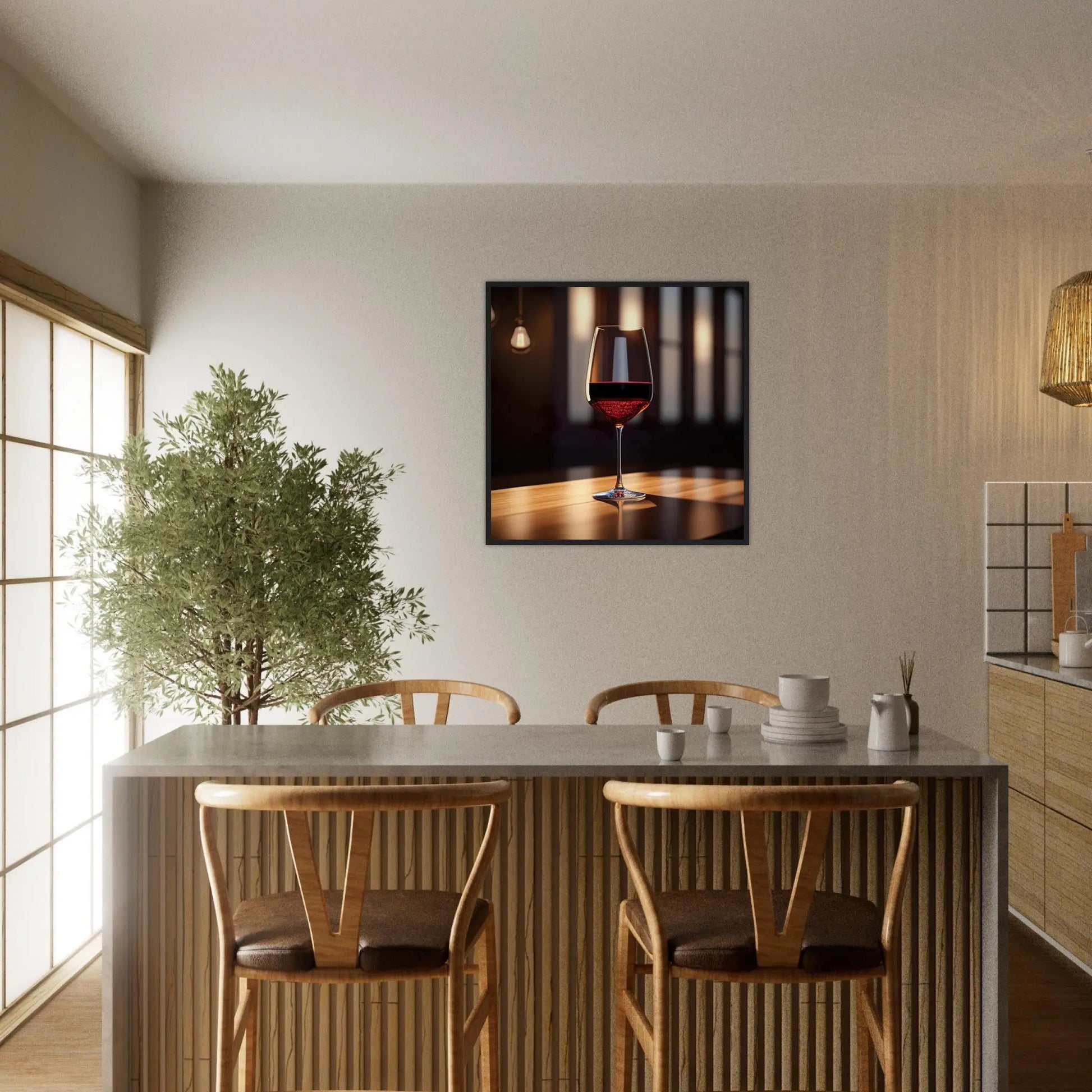 Gerahmtes Premium-Poster - Rotwein im Glas - Foto Stil, KI-Kunst - RolConArt, Kreative Vielfalt,