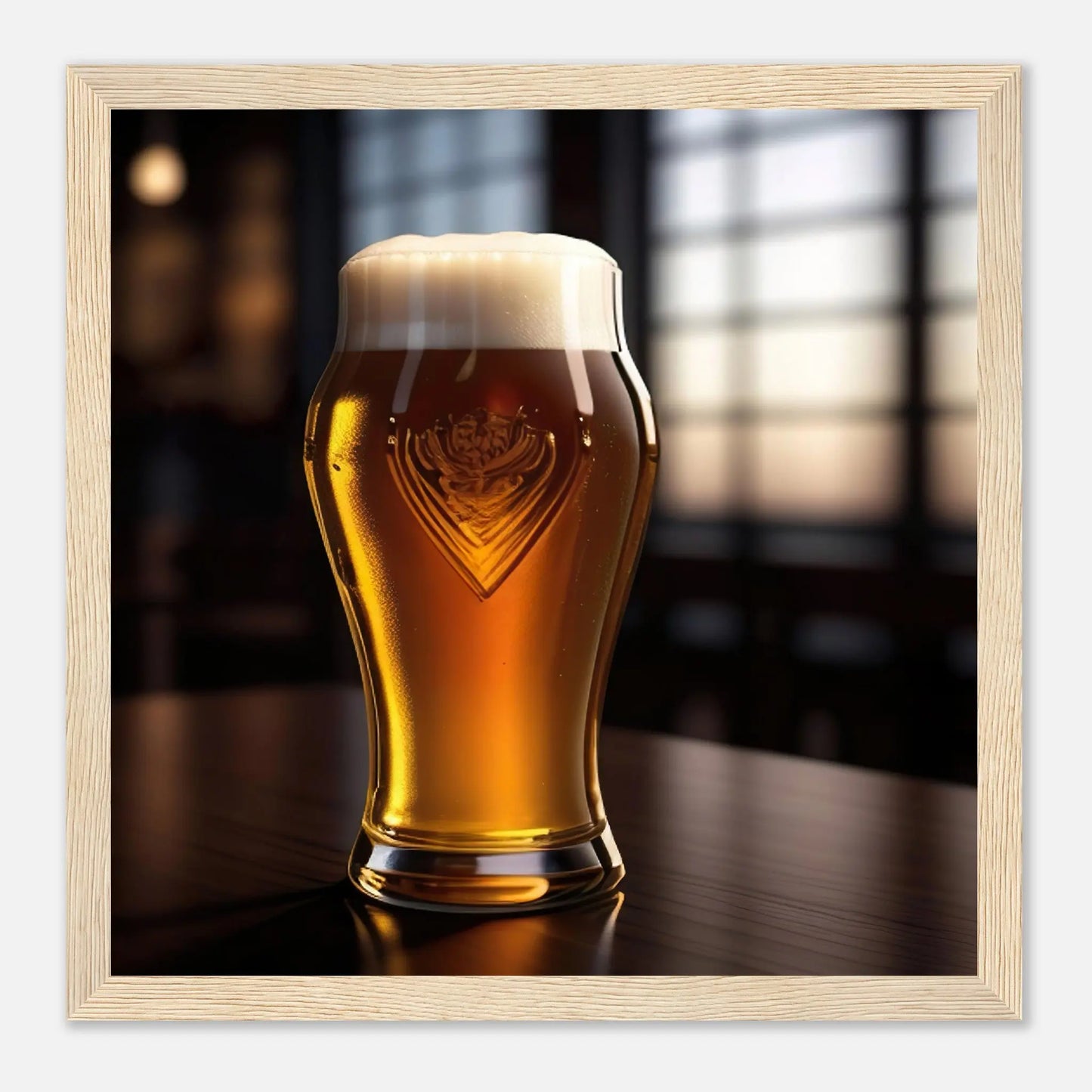 Gerahmtes Premium-Poster - Bier im Glas - Foto Stil, KI-Kunst - RolConArt, Kreative Vielfalt, 30x30-cm-12x12-Holzrahmen