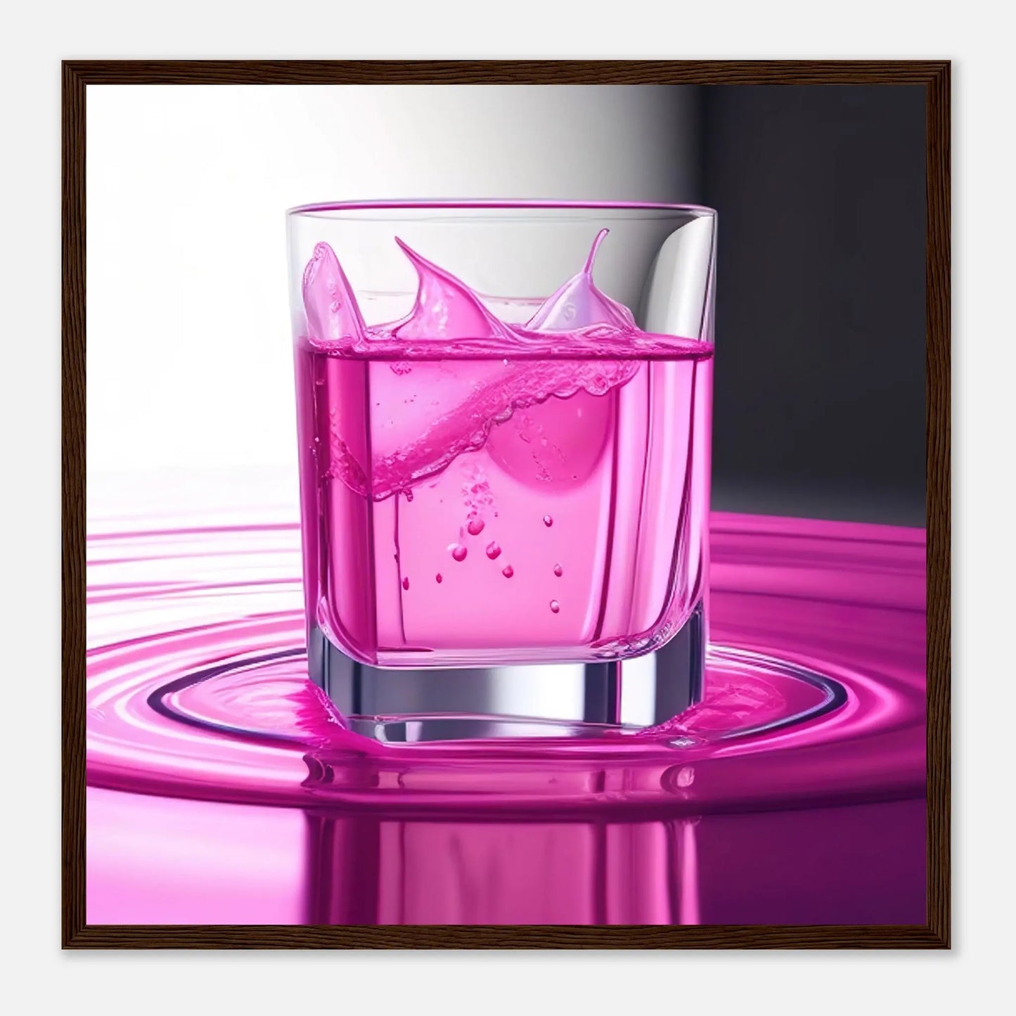Gerahmtes Premium-Poster - Erfrischendes Rosa - Foto Stil, KI-Kunst - RolConArt, Kreative Vielfalt, 50x50-cm-20x20-Dunkler-Holzrahmen