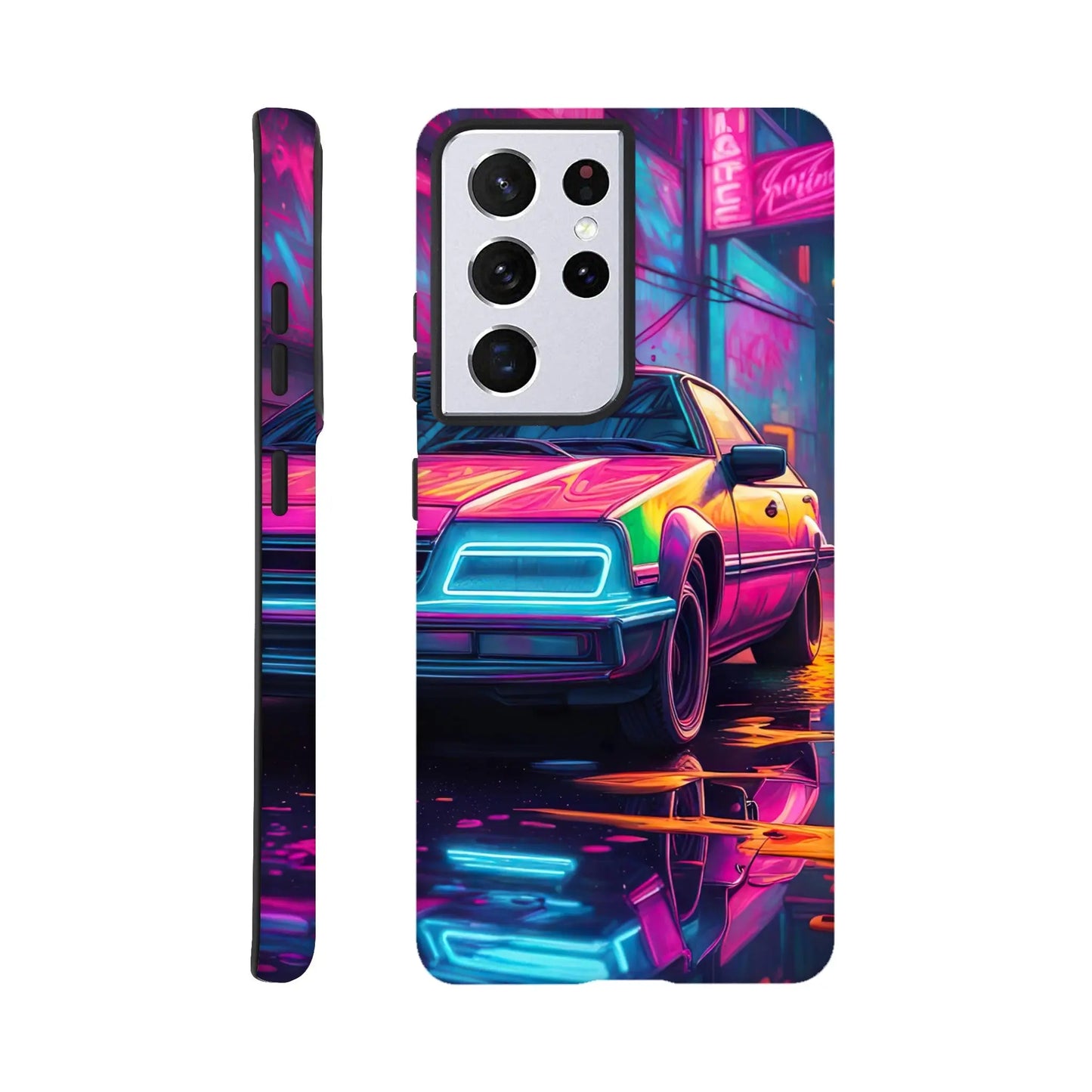 Smartphone-Hülle "Hart" - Retro Auto - Neon Stil, KI-Kunst RolConArt, Neon, Galaxy-S21-Ultra