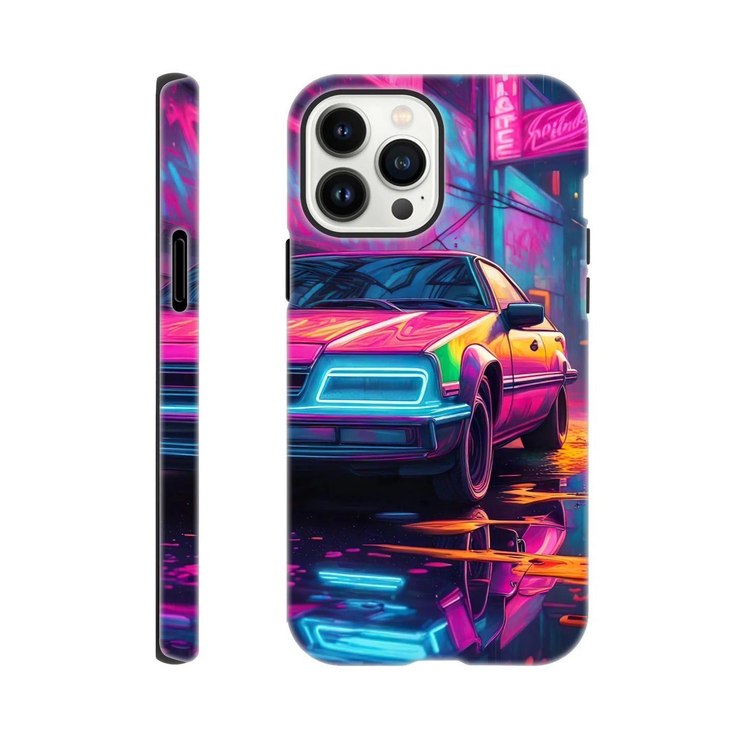 Smartphone-Hülle "Hart" - Retro Auto - Neon Stil, KI-Kunst RolConArt, Neon, iPhone-13-Pro-Max