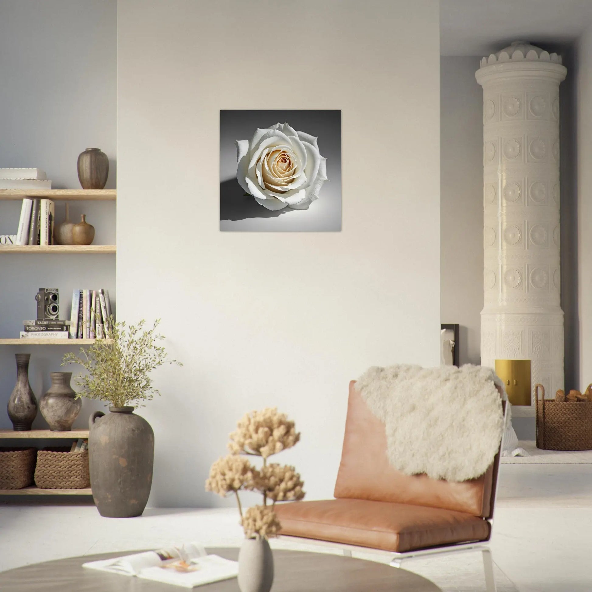 Aluminiumdruck - Weiße Rose - Foto Stil, KI-Kunst - RolConArt, Pflanzen,