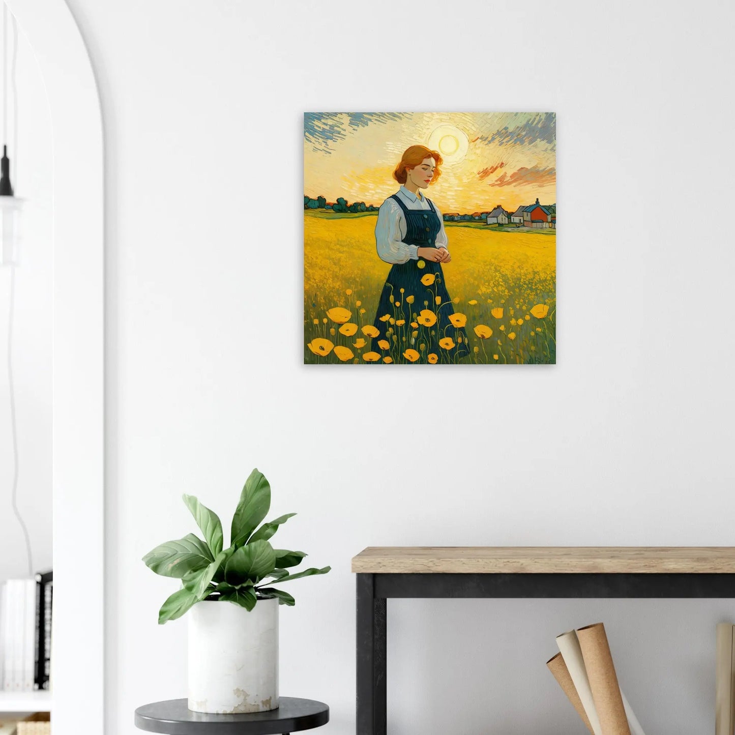 Moderner Forex-Druck - Blühende Landschaft - Malerischer Stil, KI-Kunst - RolConArt, Landschaften, 60x60-cm-24x24-Schwarz