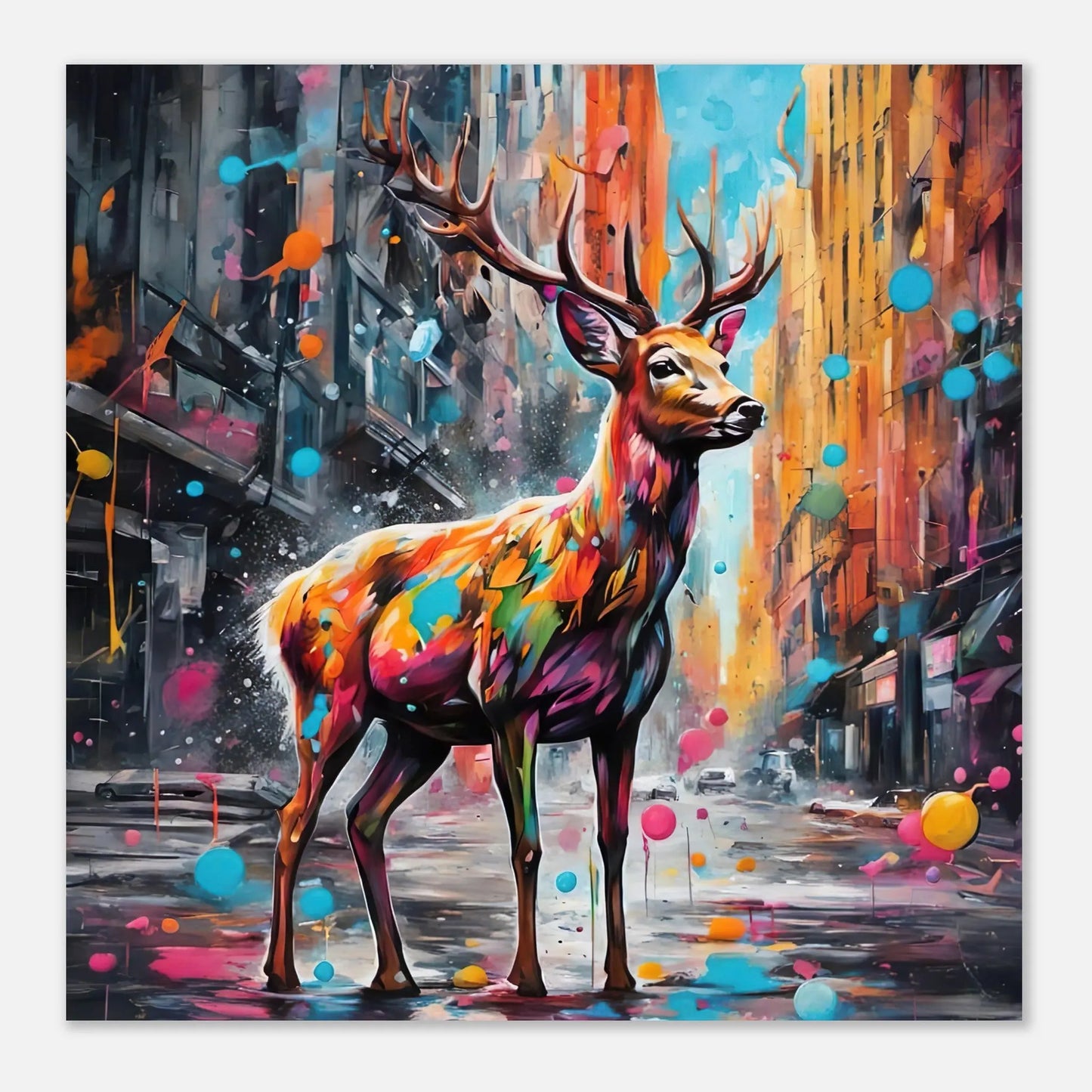 Aluminiumdruck - Hirsch - Splash Art Stil, KI-Kunst RolConArt