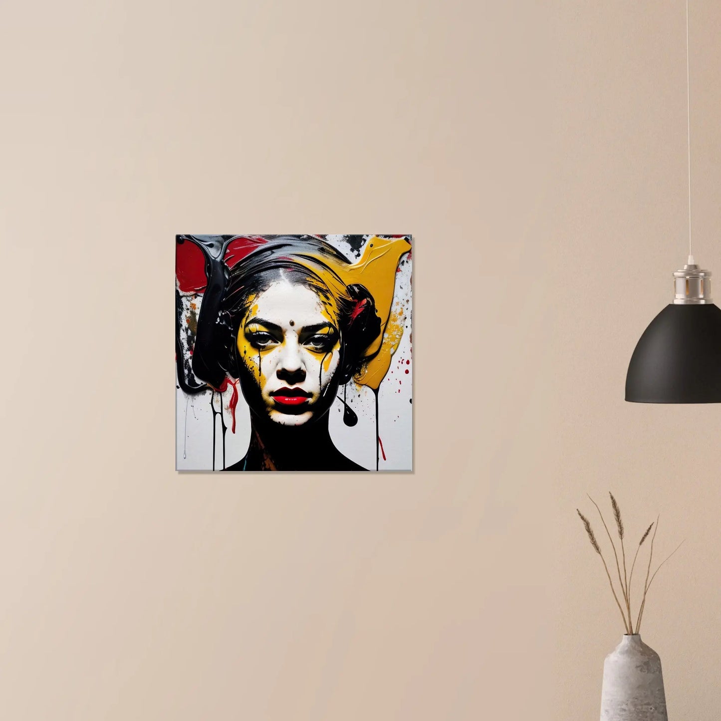 Leinwandbild - Frauenporträt im Splash Art Stil, KI-Kunst - RolConArt, Splash Art - Porträts,