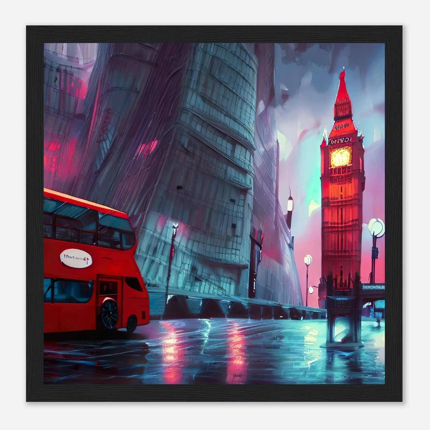 Gerahmtes Premium-Poster - Abstrakte Stadt - Digitaler Stil, KI-Kunst, Stadtlandschaften, 30x30-cm-12x12-Schwarz - RolConArt
