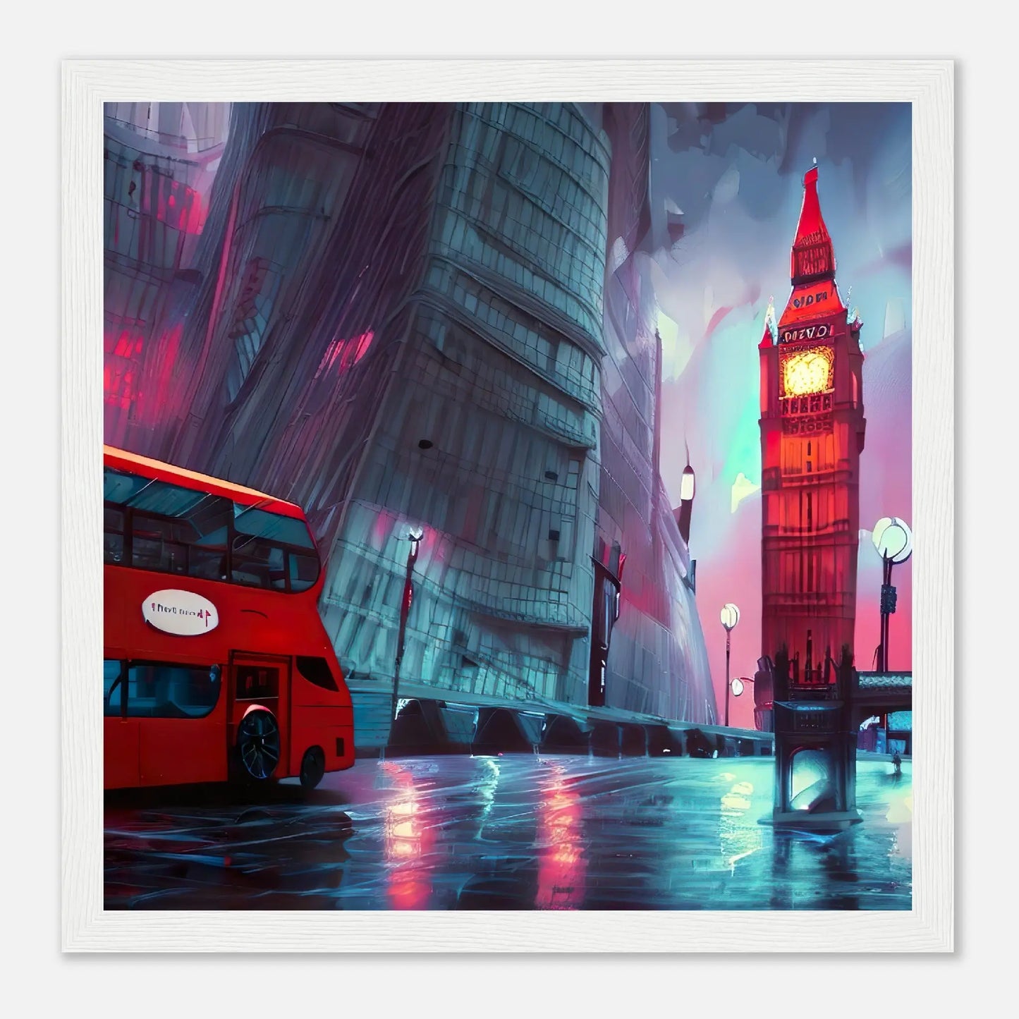 Gerahmtes Premium-Poster - Abstrakte Stadt - Digitaler Stil, KI-Kunst, Stadtlandschaften, 30x30-cm-12x12-Weiß - RolConArt