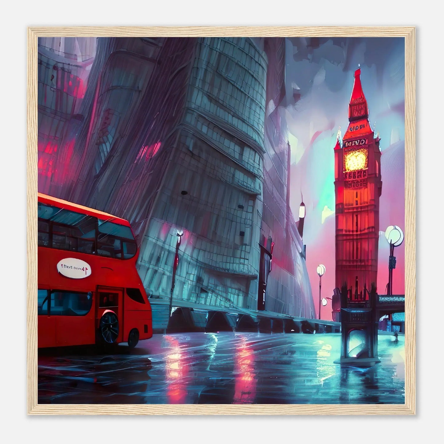 Gerahmtes Premium-Poster - Abstrakte Stadt - Digitaler Stil, KI-Kunst, Stadtlandschaften, 50x50-cm-20x20-Holz - RolConArt