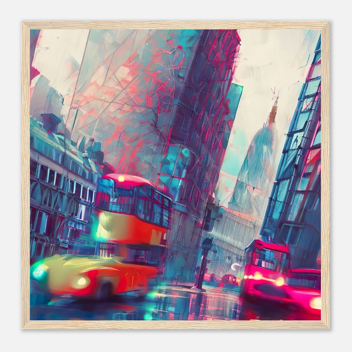 Gerahmtes Premium-Poster - Abstrakte Stadt - Digitaler Stil, KI-Kunst, Stadtlandschaften, 50x50-cm-20x20-Holz - RolConArt