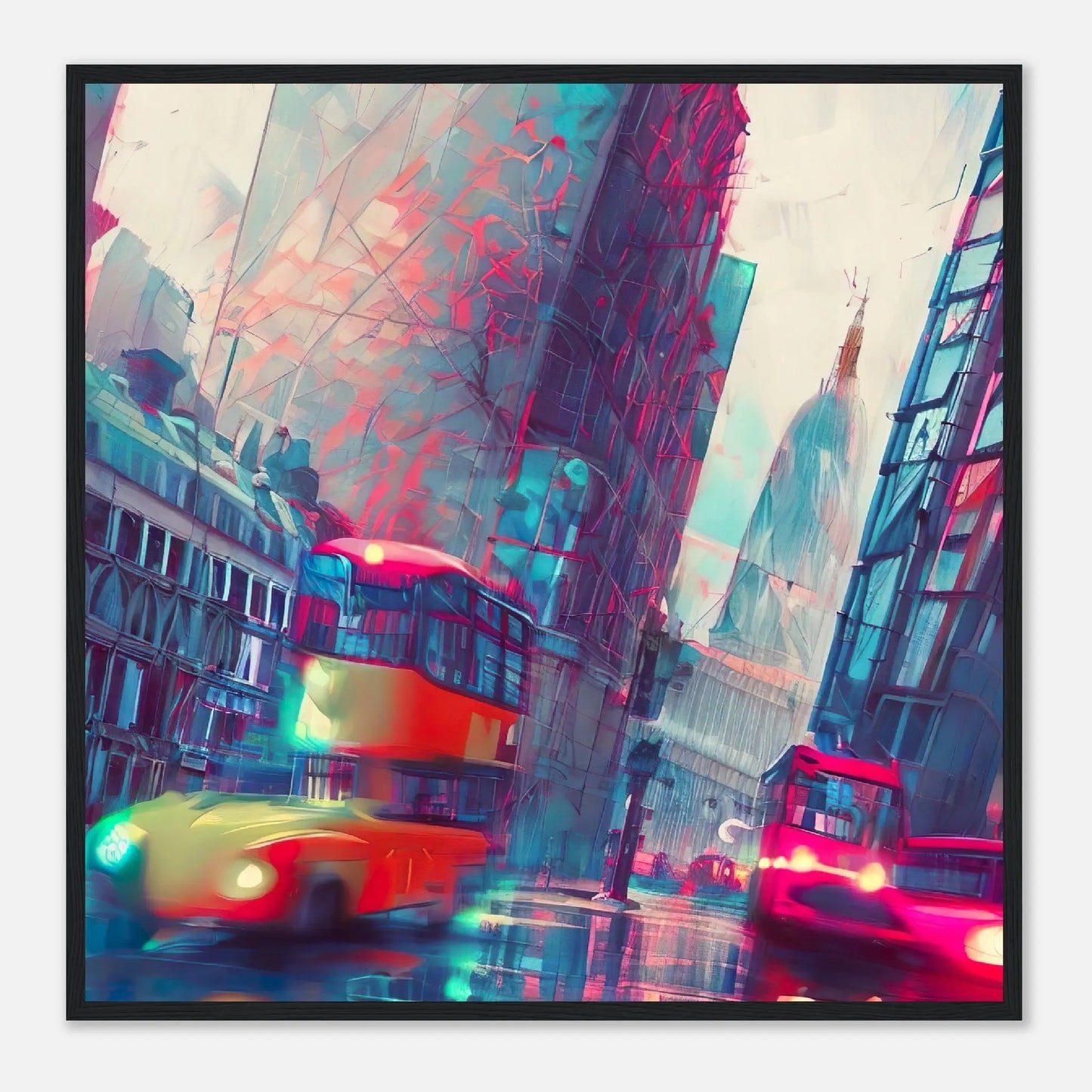 Gerahmtes Premium-Poster - Abstrakte Stadt - Digitaler Stil, KI-Kunst, Stadtlandschaften, 70x70-cm-28x28-Schwarz - RolConArt