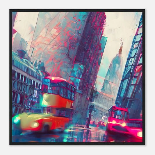 Gerahmtes Premium-Poster - Abstrakte Stadt - Digitaler Stil, KI-Kunst, Stadtlandschaften, 70x70-cm-28x28-Schwarz - RolConArt