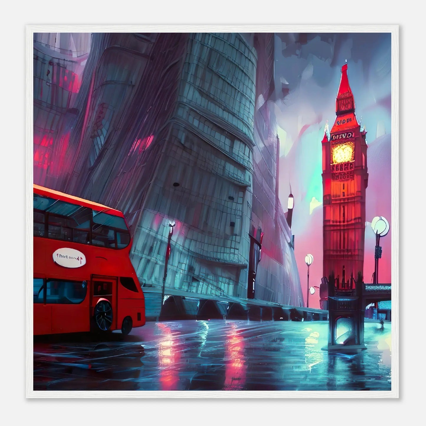 Gerahmtes Premium-Poster - Abstrakte Stadt - Digitaler Stil, KI-Kunst, Stadtlandschaften, 70x70-cm-28x28-Weiß - RolConArt
