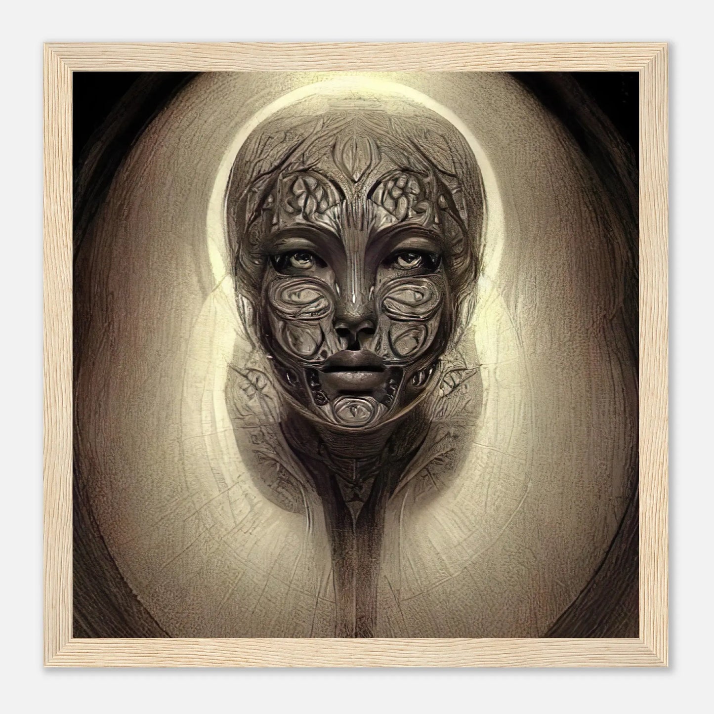 Gerahmtes Premium-Poster - Abstraktes Porträt - Digitaler Stil, KI-Kunst, Digitalkunst - Porträts, 30x30-cm-12x12-Holz - RolConArt