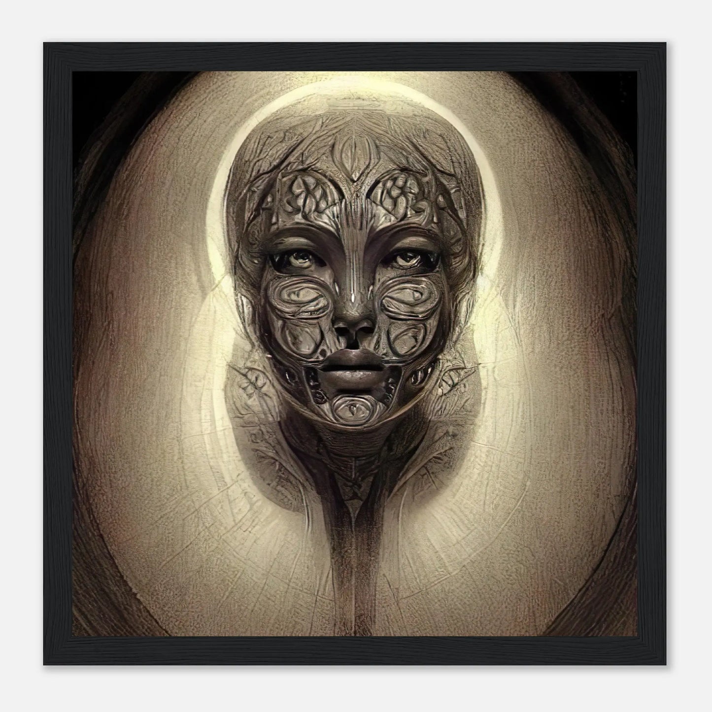 Gerahmtes Premium-Poster - Abstraktes Porträt - Digitaler Stil, KI-Kunst, Digitalkunst - Porträts, 30x30-cm-12x12-Schwarz - RolConArt