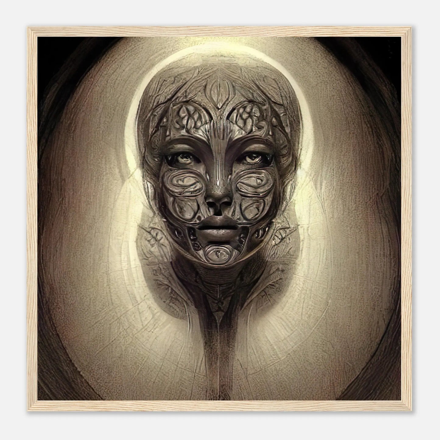 Gerahmtes Premium-Poster - Abstraktes Porträt - Digitaler Stil, KI-Kunst, Digitalkunst - Porträts, 50x50-cm-20x20-Holz - RolConArt