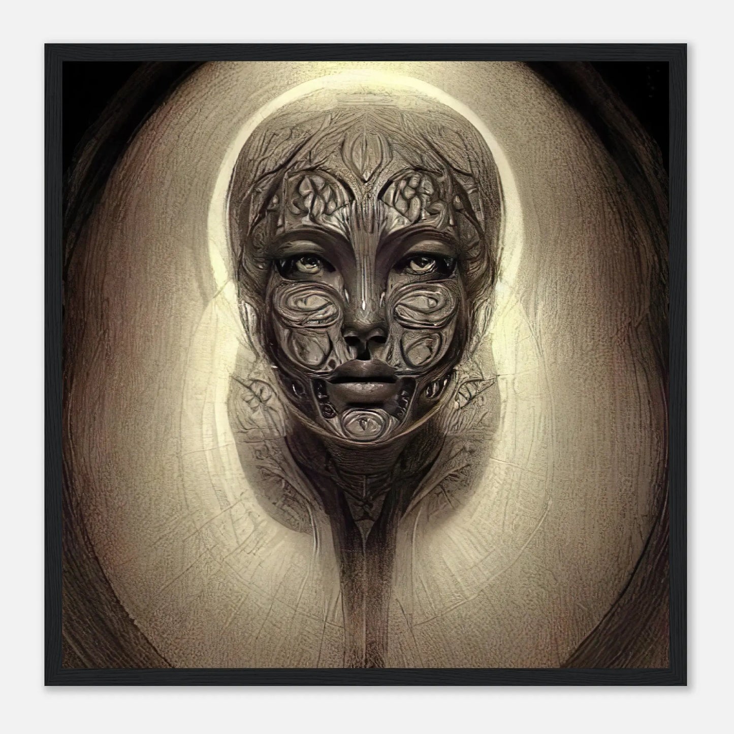 Gerahmtes Premium-Poster - Abstraktes Porträt - Digitaler Stil, KI-Kunst, Digitalkunst - Porträts, 50x50-cm-20x20-Schwarz - RolConArt