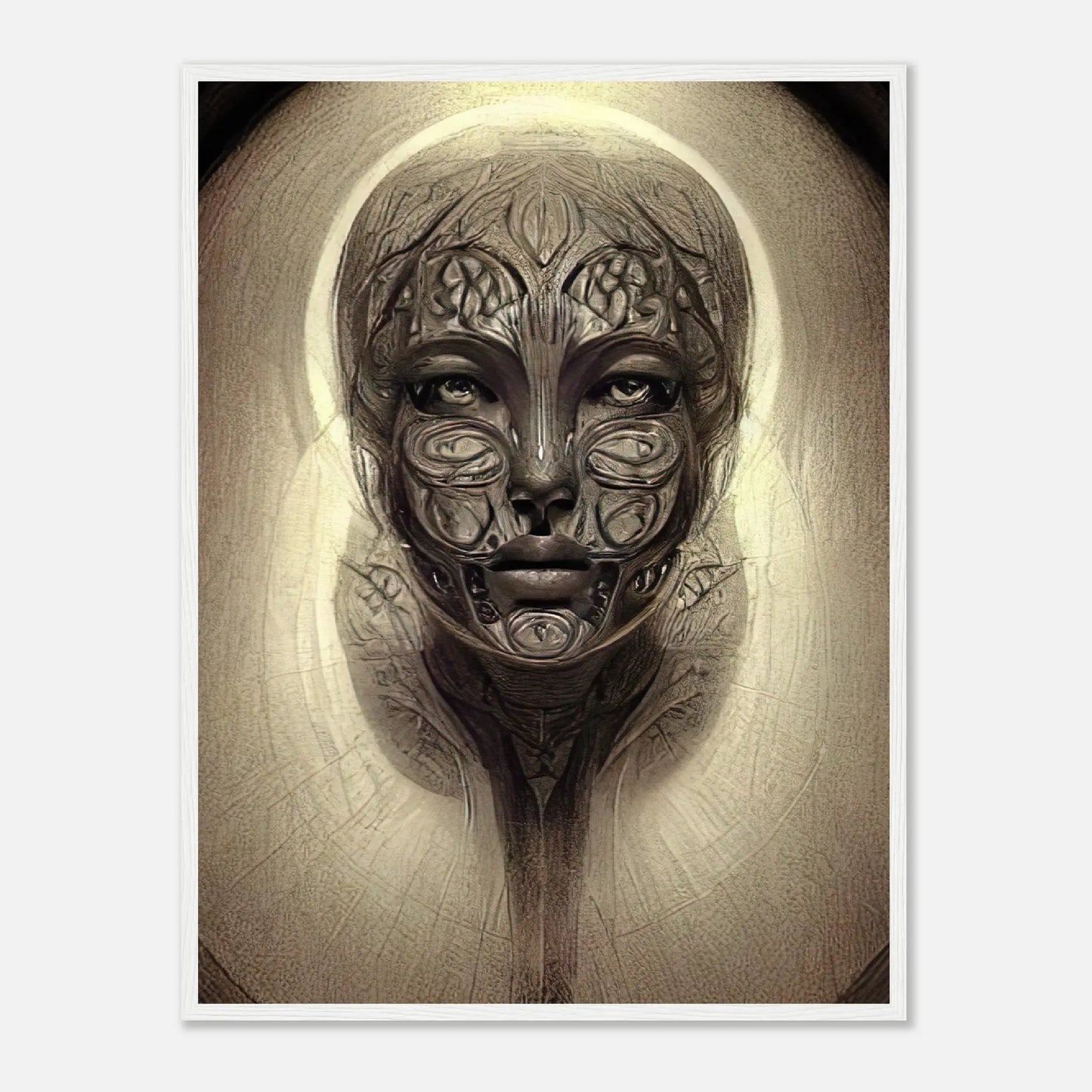 Gerahmtes Premium-Poster - Abstraktes Porträt - Digitaler Stil, KI-Kunst, Digitalkunst - Porträts, 60x80-cm-24x32-Weiß - RolConArt