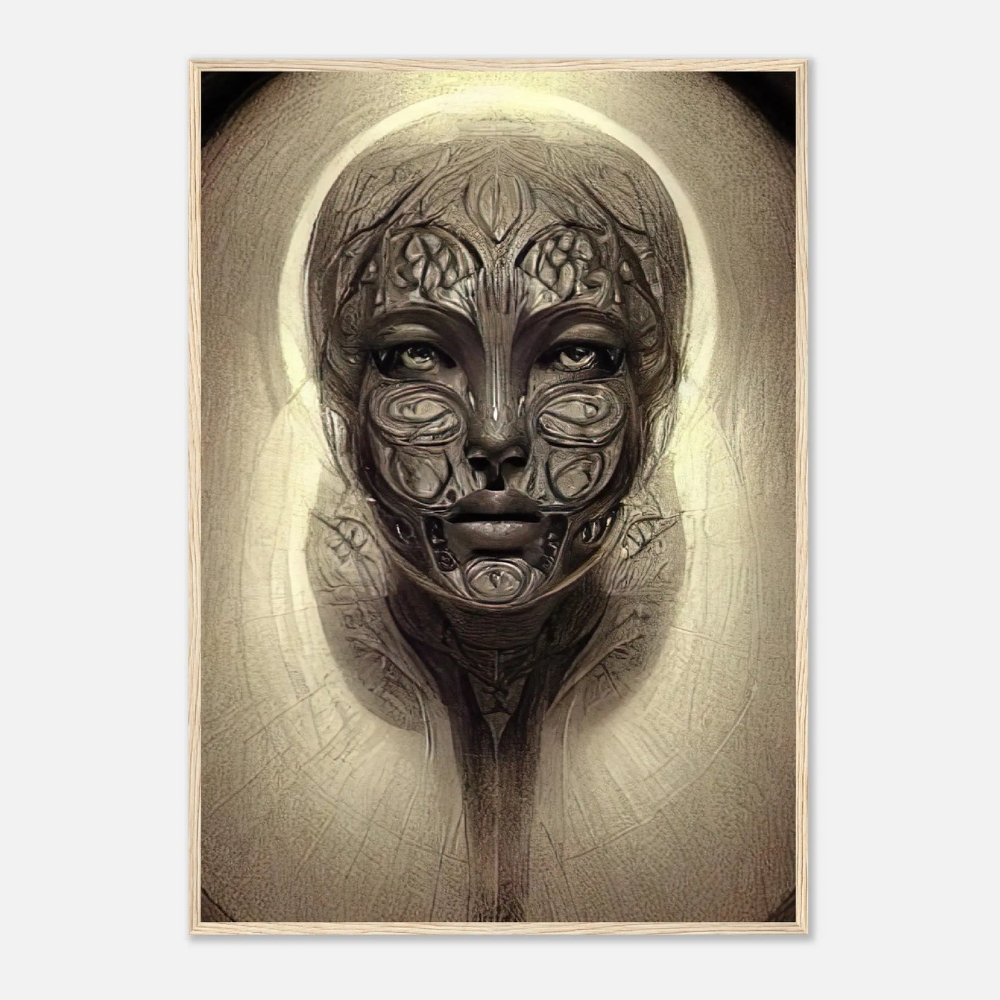 Gerahmtes Premium-Poster - Abstraktes Porträt - Digitaler Stil, KI-Kunst, Digitalkunst - Porträts, 70x100-cm-28x40-Holz - RolConArt