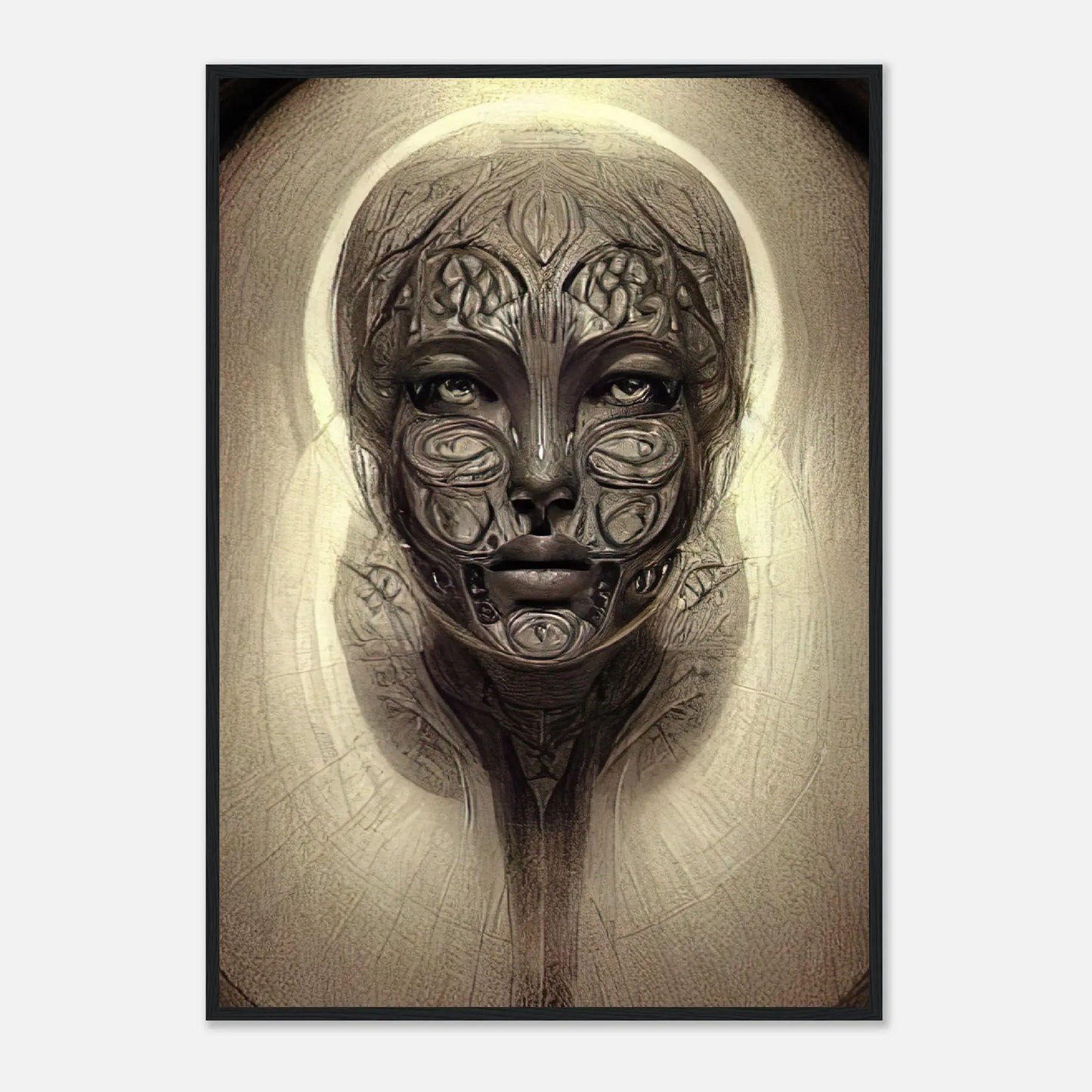 Gerahmtes Premium-Poster - Abstraktes Porträt - Digitaler Stil, KI-Kunst, Digitalkunst - Porträts, 70x100-cm-28x40-Schwarz - RolConArt