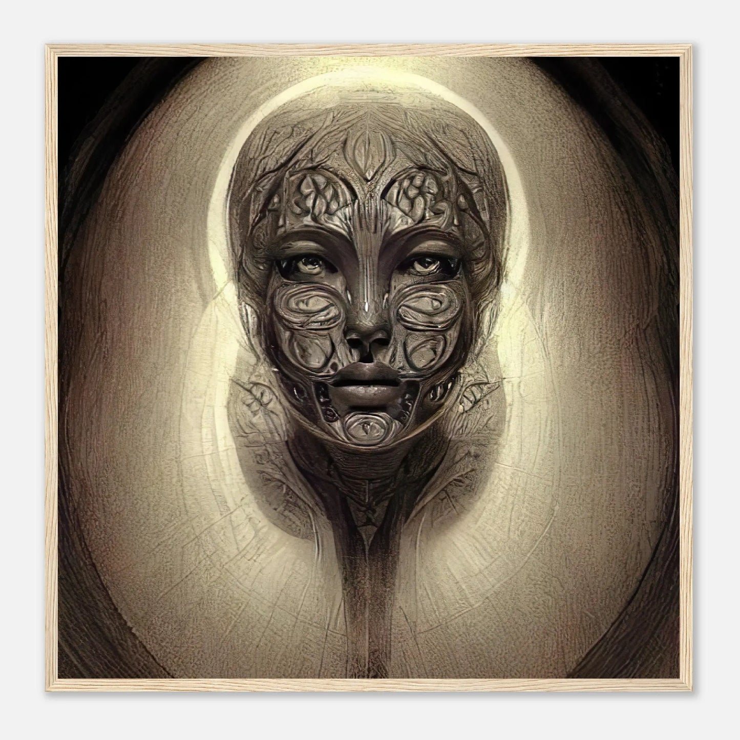 Gerahmtes Premium-Poster - Abstraktes Porträt - Digitaler Stil, KI-Kunst, Digitalkunst - Porträts, 70x70-cm-28x28-Holz - RolConArt