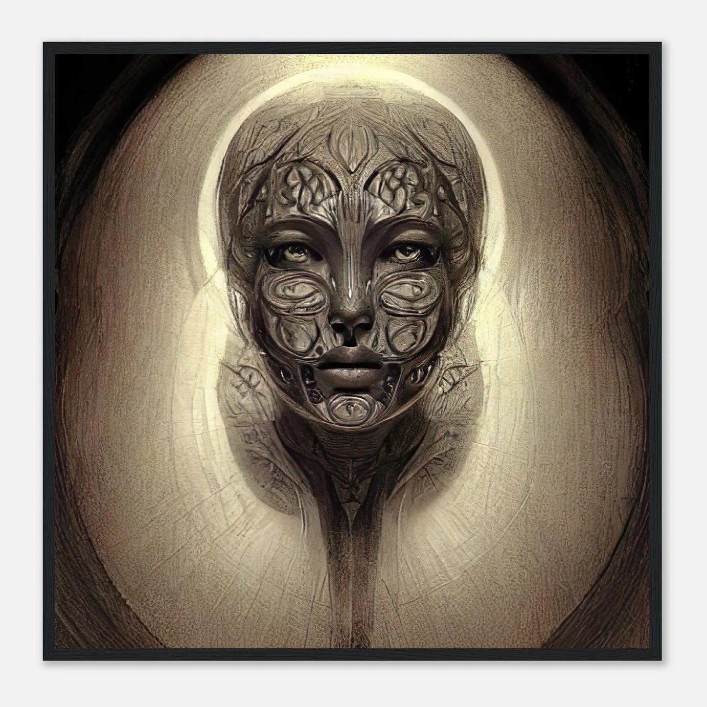 Gerahmtes Premium-Poster - Abstraktes Porträt - Digitaler Stil, KI-Kunst, Digitalkunst - Porträts, 70x70-cm-28x28-Schwarz - RolConArt