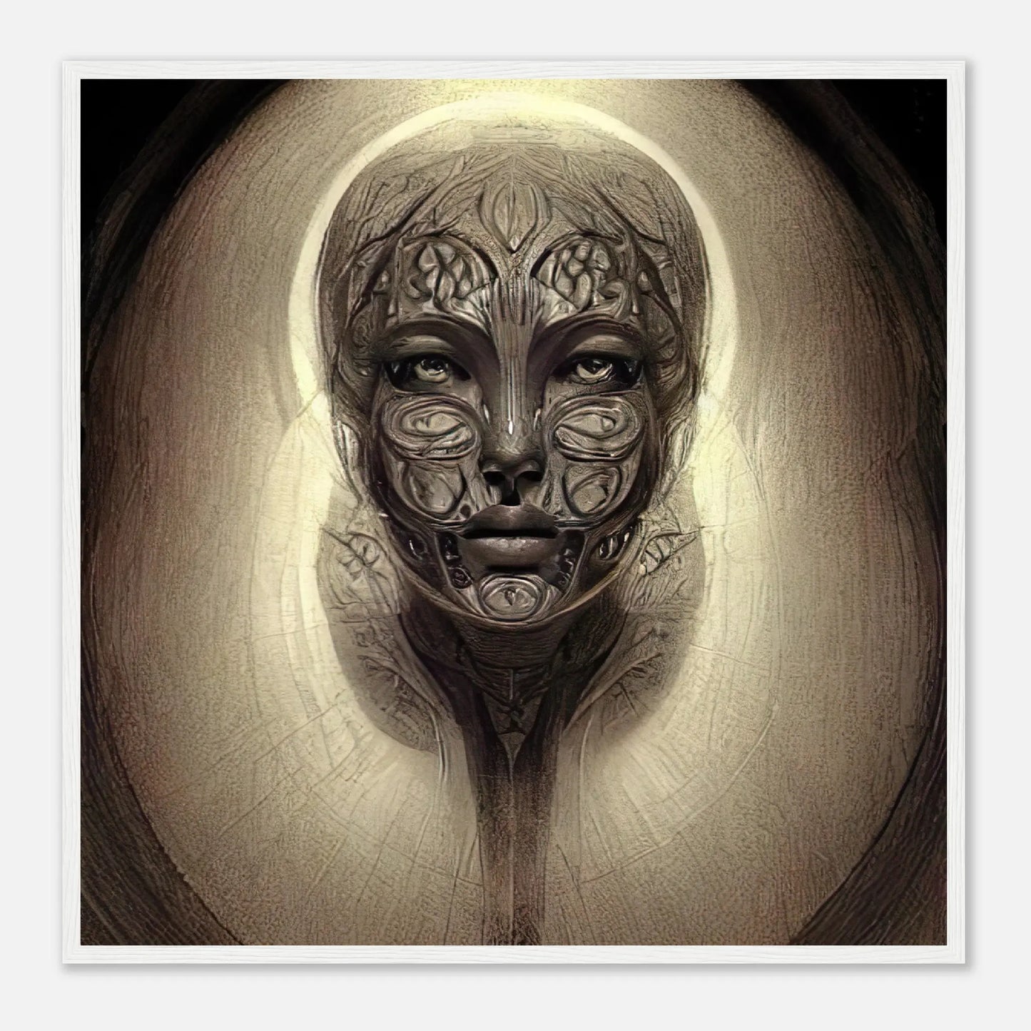 Gerahmtes Premium-Poster - Abstraktes Porträt - Digitaler Stil, KI-Kunst, Digitalkunst - Porträts, 70x70-cm-28x28-Weiß - RolConArt