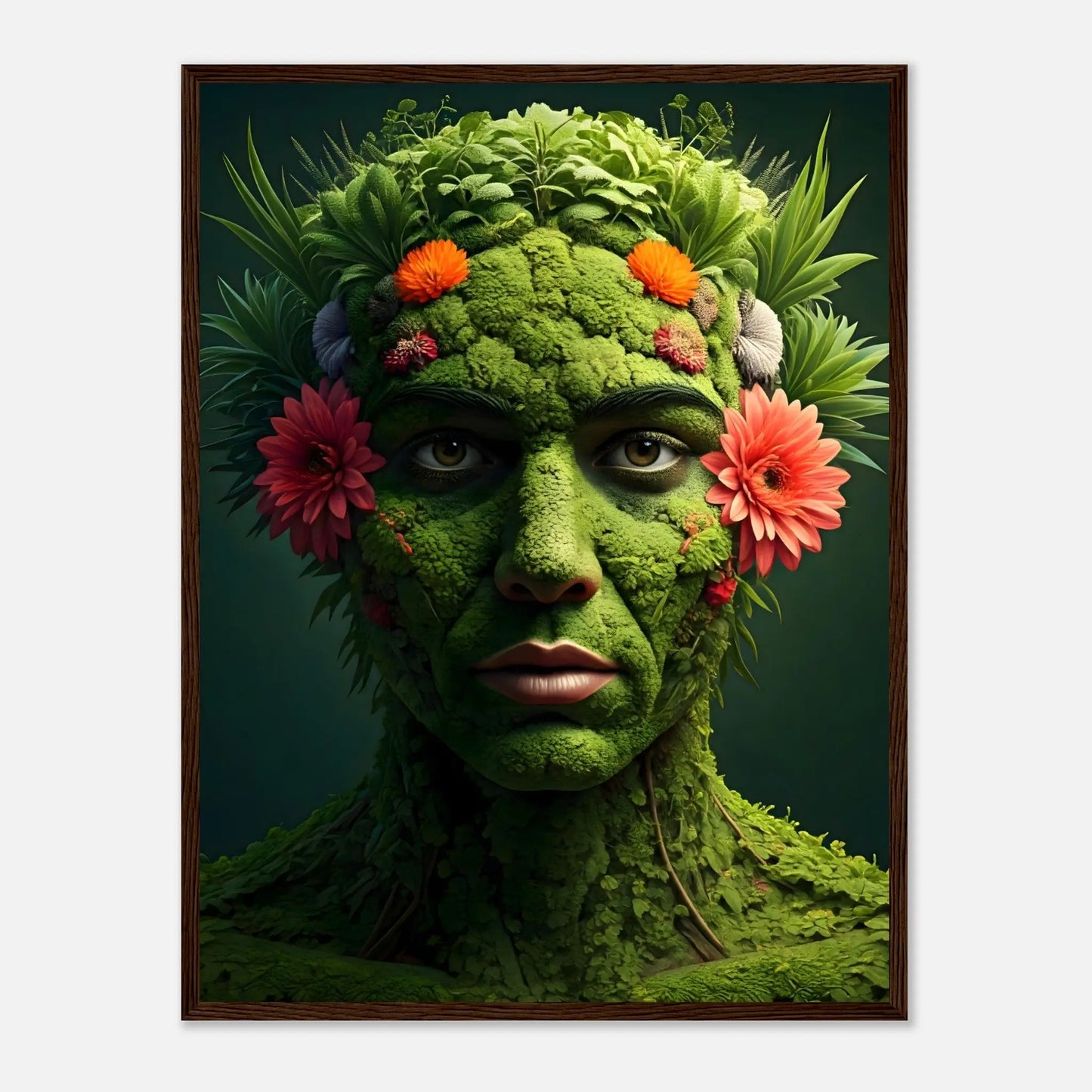 Gerahmtes Premium-Poster - Eins mit der Erde - 3D-Stil, KI-Kunst, Kreative Vielfalt, 45x60-cm-18x24-Dunkler-Holzrahmen - RolConArt