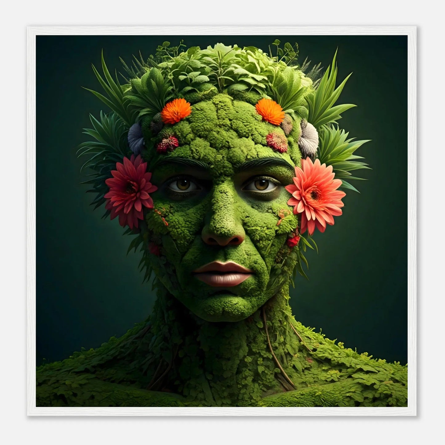 Gerahmtes Premium-Poster - Eins mit der Erde - 3D-Stil, KI-Kunst, Kreative Vielfalt, 50x50-cm-20x20-Weißer-Rahmen - RolConArt