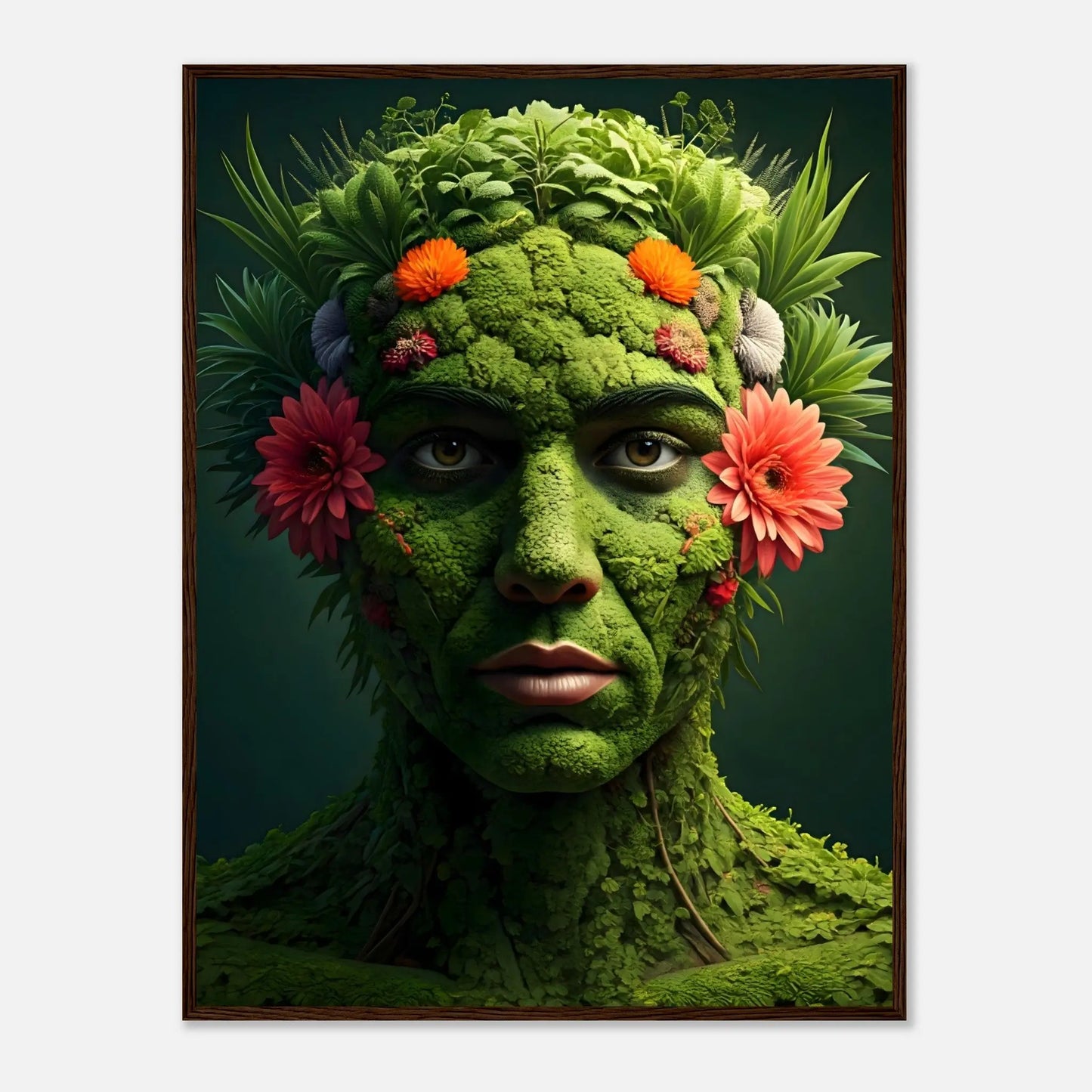 Gerahmtes Premium-Poster - Eins mit der Erde - 3D-Stil, KI-Kunst, Kreative Vielfalt, 60x80-cm-24x32-Dunkler-Holzrahmen - RolConArt