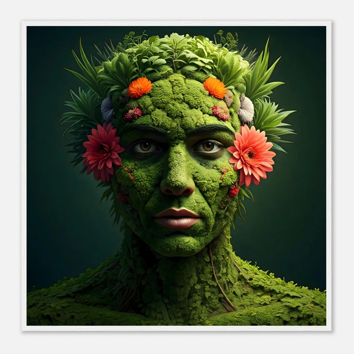 Gerahmtes Premium-Poster - Eins mit der Erde - 3D-Stil, KI-Kunst, Kreative Vielfalt, 70x70-cm-28x28-Weißer-Rahmen - RolConArt