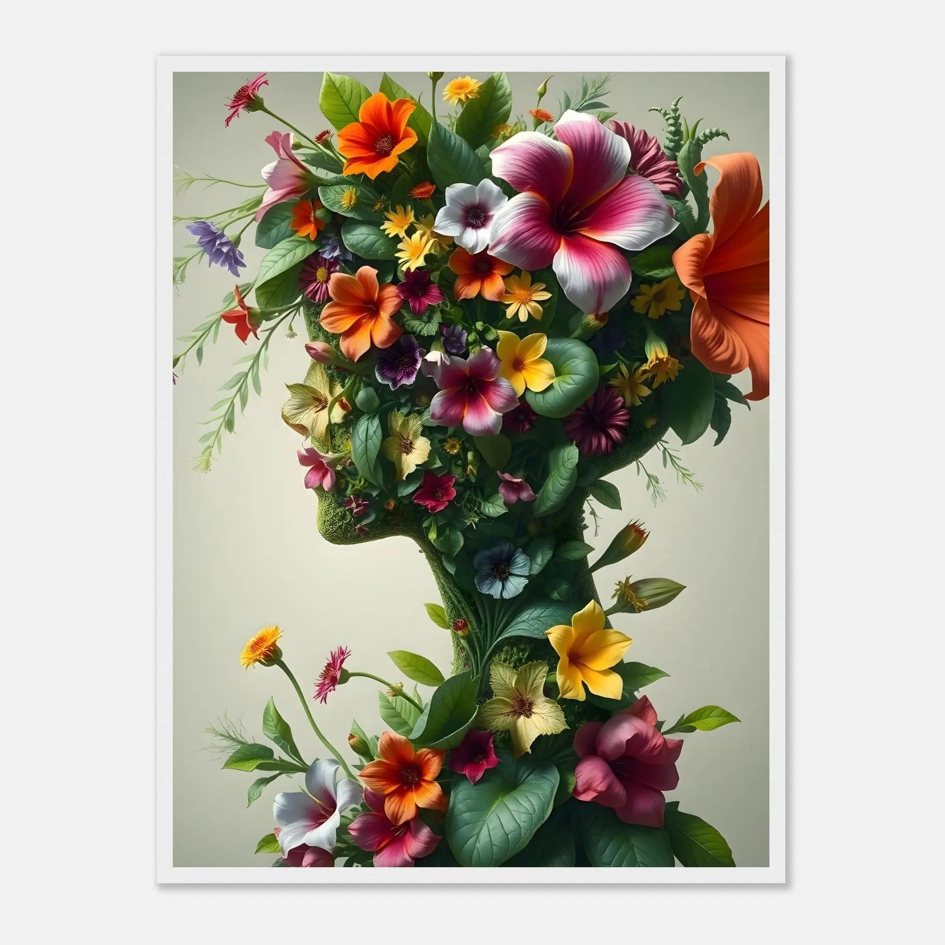 Gerahmtes Premium-Poster - Flora Persona - Digitaler Stil, KI-Kunst, Kreative Vielfalt, 45x60-cm-18x24-Weißer-Rahmen - RolConArt