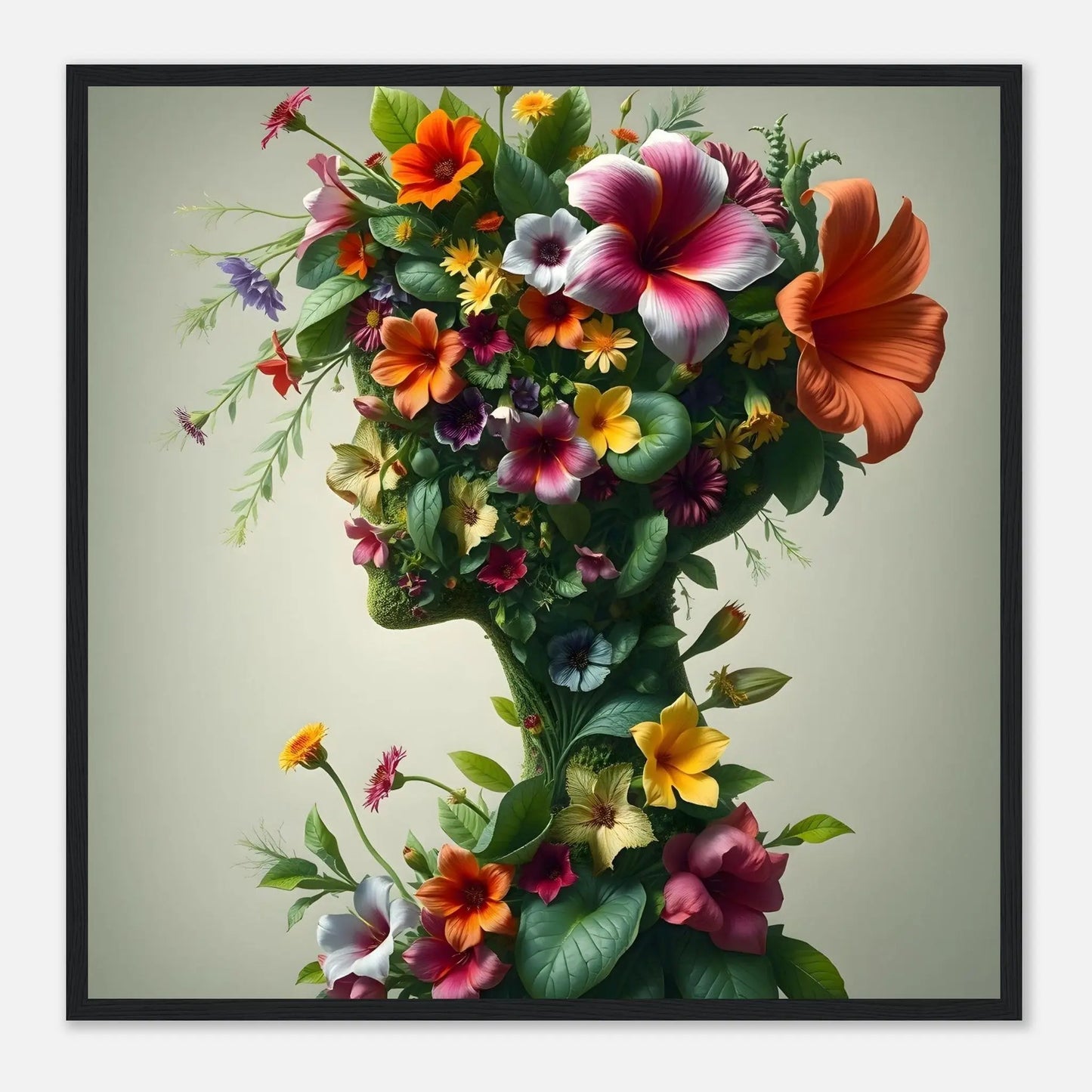 Gerahmtes Premium-Poster - Flora Persona - Digitaler Stil, KI-Kunst, Kreative Vielfalt, 50x50-cm-20x20-Schwarzer-Rahmen - RolConArt
