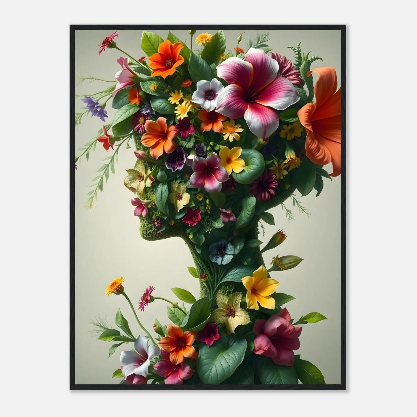Gerahmtes Premium-Poster - Flora Persona - Digitaler Stil, KI-Kunst, Kreative Vielfalt, 60x80-cm-24x32-Schwarzer-Rahmen - RolConArt