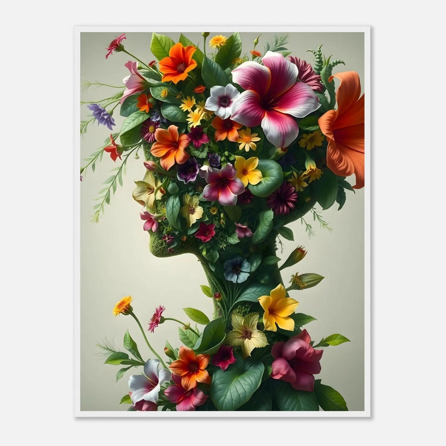 Gerahmtes Premium-Poster - Flora Persona - Digitaler Stil, KI-Kunst, Kreative Vielfalt, 60x80-cm-24x32-Weißer-Rahmen - RolConArt