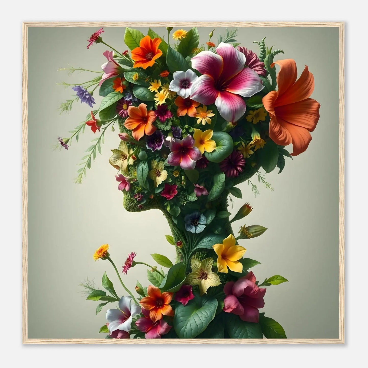 Gerahmtes Premium-Poster - Flora Persona - Digitaler Stil, KI-Kunst, Kreative Vielfalt, 70x70-cm-28x28-Holzrahmen - RolConArt