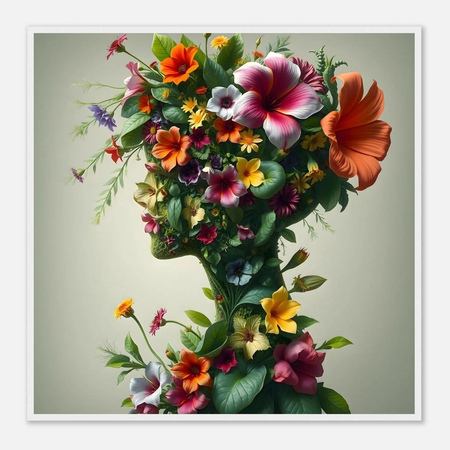 Gerahmtes Premium-Poster - Flora Persona - Digitaler Stil, KI-Kunst, Kreative Vielfalt, 70x70-cm-28x28-Weißer-Rahmen - RolConArt