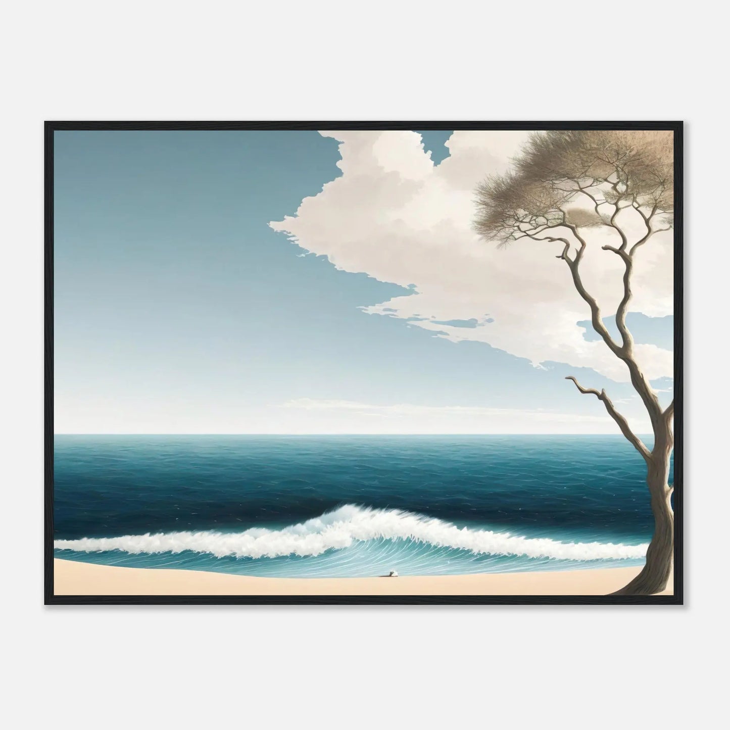 Gerahmtes Premium-Poster - Ruhe am Ozean - Digitaler Stil, KI-Kunst, Surreale Landschaften, 60x80-cm-24x32-Schwarzer-Rahmen - RolConArt