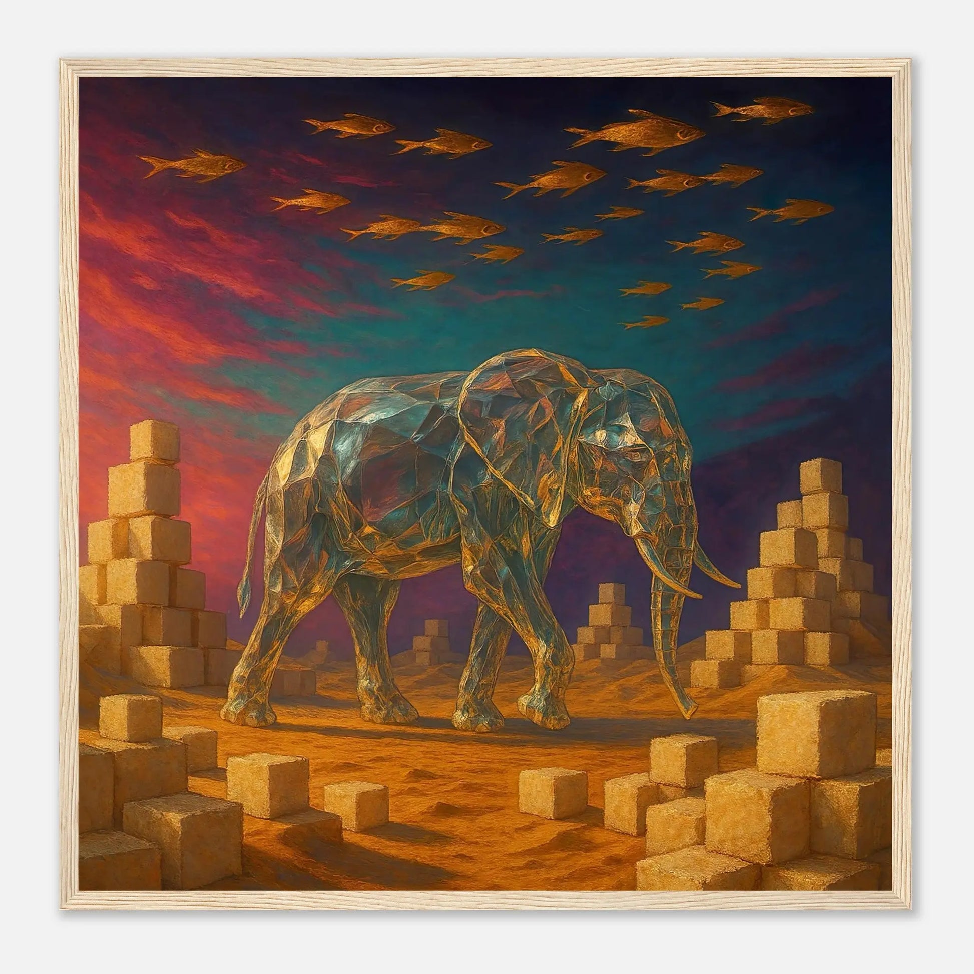 Gerahmtes Premium-Poster - Surreale Stille - Abstrakter Stil, KI-Kunst, Tiere - Kreative Vielfalt,  - RolConArt