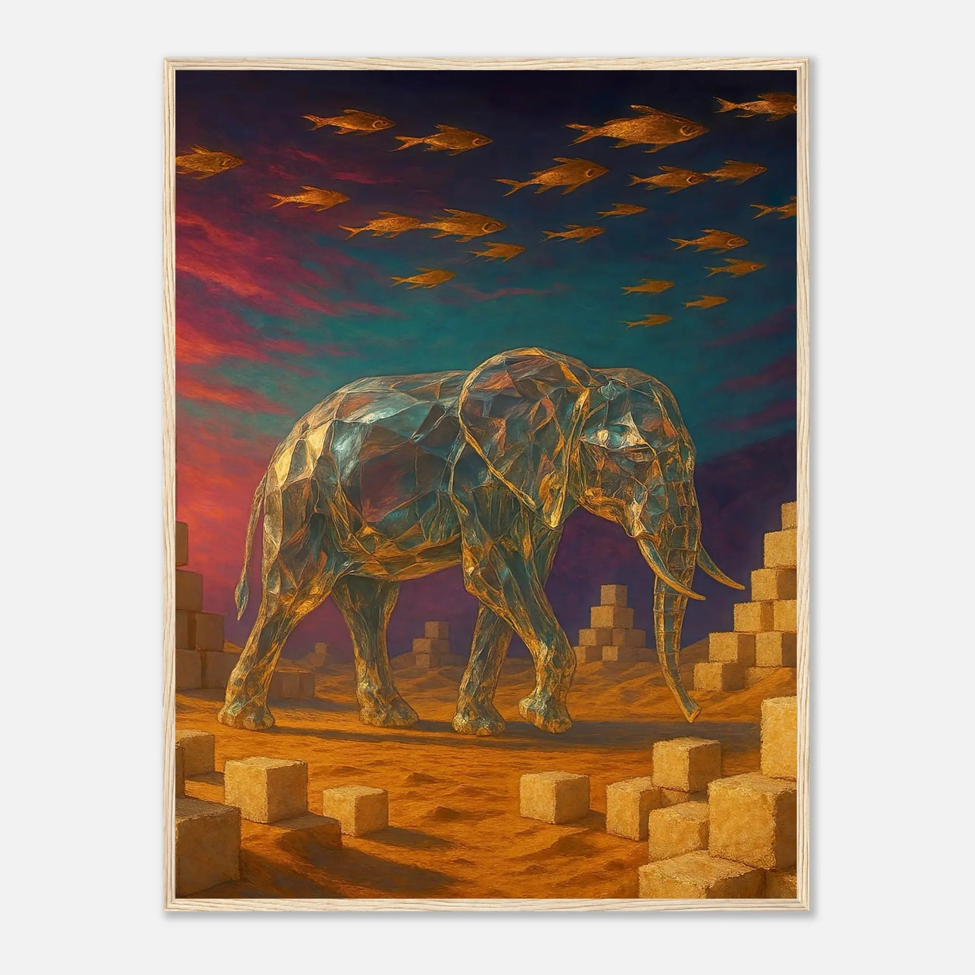 Gerahmtes Premium-Poster - Surreale Stille - Abstrakter Stil, KI-Kunst, Tiere - Kreative Vielfalt,  - RolConArt