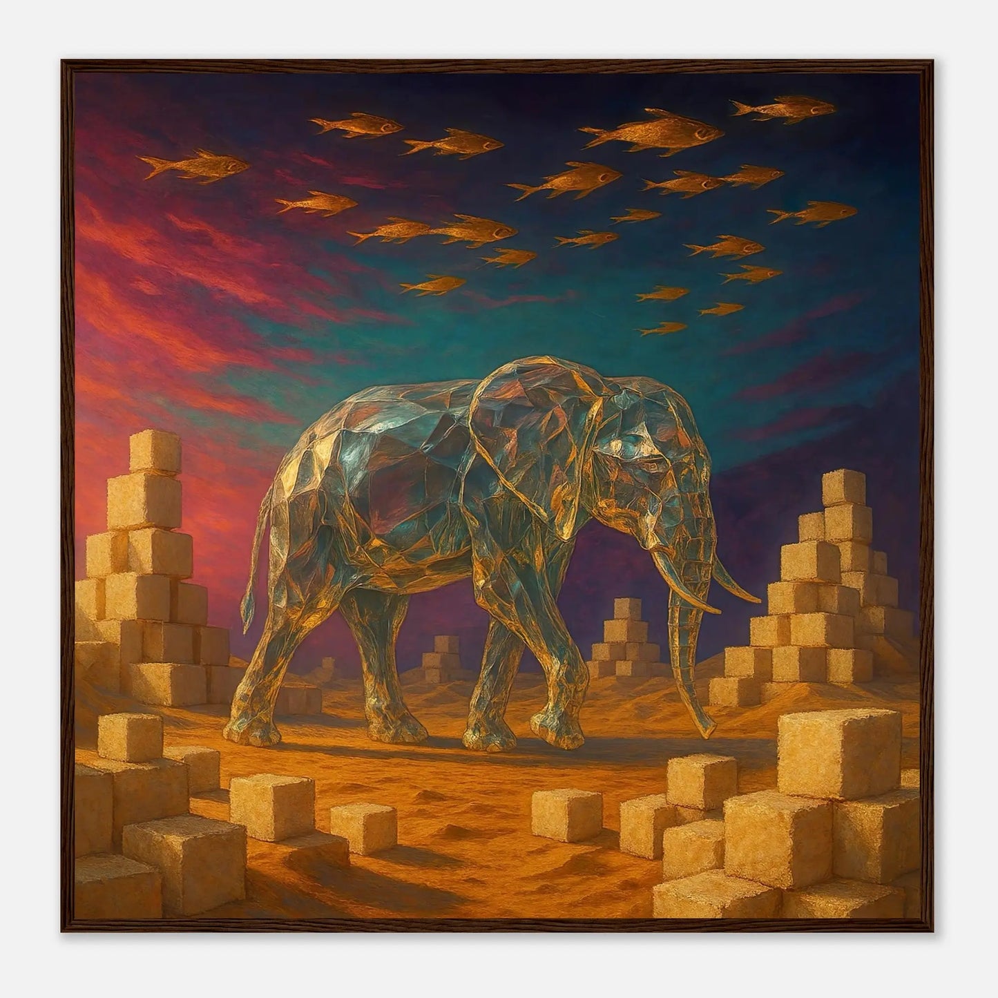 Gerahmtes Premium-Poster - Surreale Stille - Abstrakter Stil, KI-Kunst, Tiere - Kreative Vielfalt,  - RolConArt