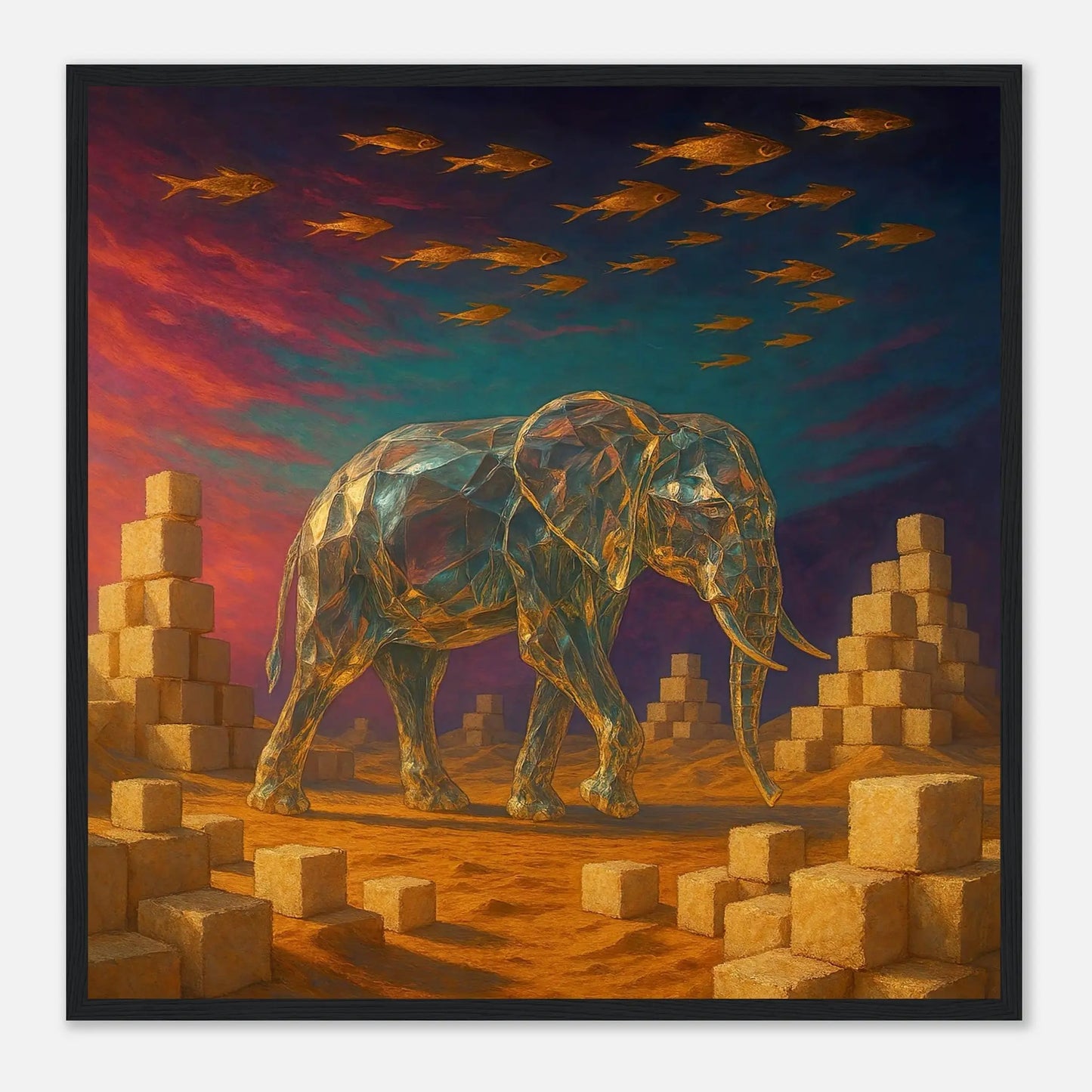 Gerahmtes Premium-Poster - Surreale Stille - Abstrakter Stil, KI-Kunst, Tiere - Kreative Vielfalt,  - RolConArt