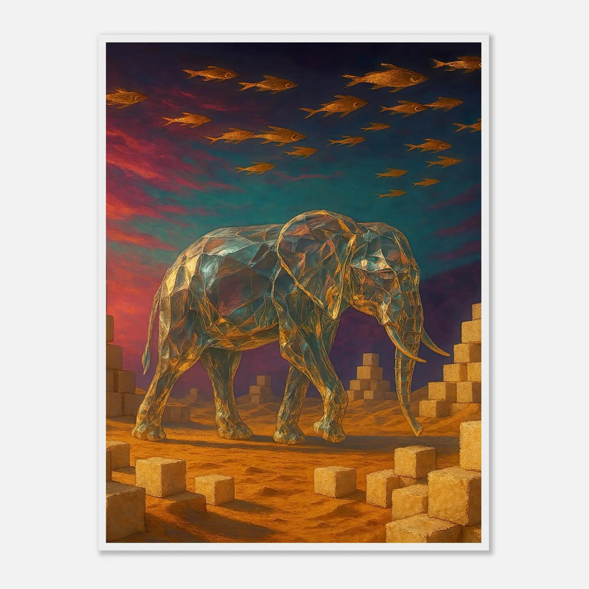 Gerahmtes Premium-Poster - Surreale Stille - Abstrakter Stil, KI-Kunst, Tiere - Kreative Vielfalt,  - RolConArt